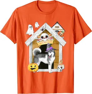 Halloween Siberian Husky Dog Witch Haunted House T-Shirt - Braedoncoysp Shop 2VDB0BBGRTS5K