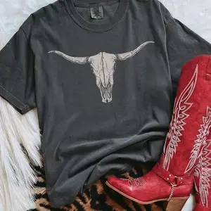 Longhorn Skull Vintage Western Comfort Colors Shirt, western clothing, western cowgirl stuff, rodeo western outfit women, western graphic tees women, country concert outfits, western clothes tops, western shirts for women, women’s clothing merch shirts