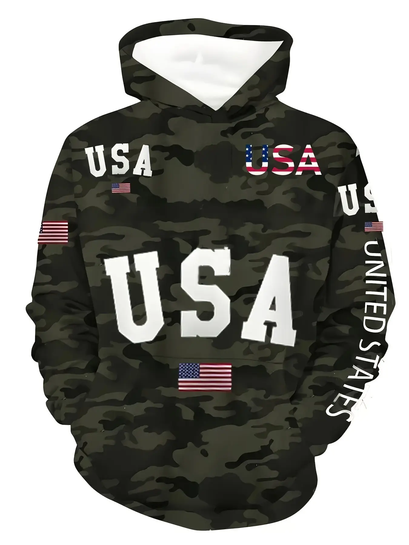 New American Camo Men's Long Sleeve Hoodie, Fitted Large Size Patriotic Camouflage Print Usa Flag Hooded Sweatshirt, Stretch Polyester Blend, Casual Sporty Fashion, Camo Printed Hoodie, Hoodie Sweatshirts
