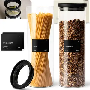 Airtight Glass Jars with Transparent Glass Lid [2x 60oz] Airtight Glass Food Storage Containers - Pasta Storage Containers, Spaghetti Container for Pantry Flour Jar