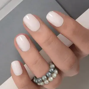 Milky White Press On Nails | 3Sweet Floral DreamSweet Floral Dreampcs Short Round Fake Nails | Glossy Natural Finish | Easy Apply, Comfortable & Durable | Daily, Business & Elegant Nail Art