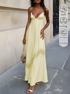 JADEE Womens Satin V-Neck Silky Elegant Summer Dress Nightgown Party Holiday Birthday Formal Dress