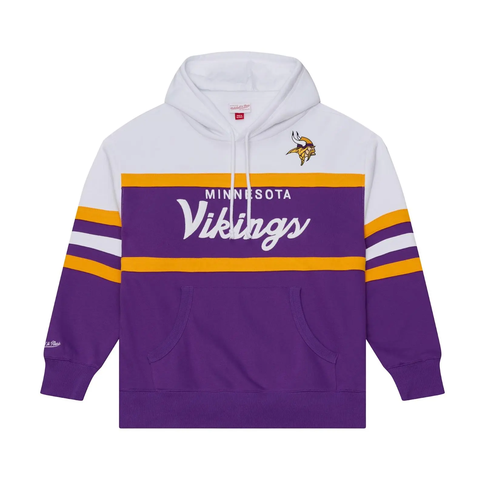 Minnesota Vikings Purple Head Coach Hoodie NFL Throwback Sweatshirt Fleece Vintage Fan Gear Mitchell & Ness