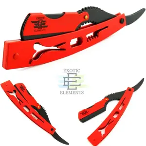 Men’s Full Blade Barber Straight Edge Razor Red and Black Exterior Stainless Steel