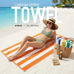 Utopia Towels Cabana Stripe Towels - 30x60 Inches Large Pool Accessory - Pack of 4