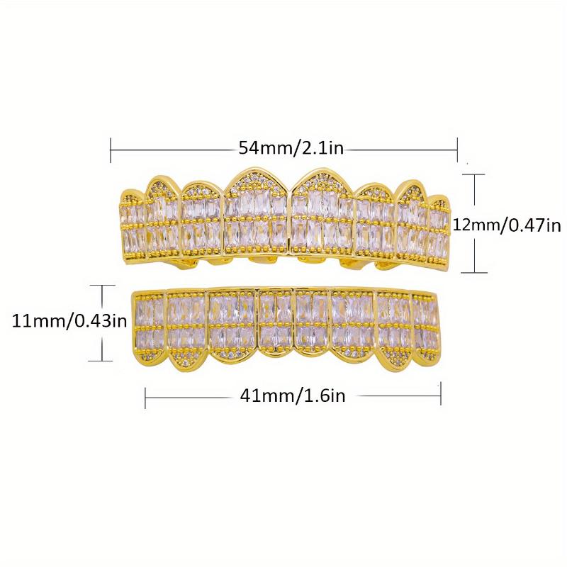2pcs/SET Baguette Set 8 teeth Grillz for Mouth Top Bottom Hip Hop Teeth Grills - Cap