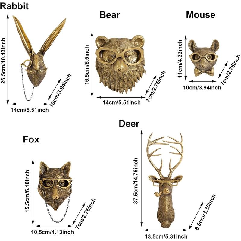 GUASDIE Imitation Deer Head Hanging Rack, Resin Animal Head Wall Decoration, Suitable for Living Room, Bedroom, Kitchen - Gift, Bear