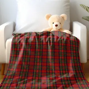 1pc Classic Red Plaid Flannel Throw Blanket - All-Season Cozy Bedspread & Sofa Cover With Tartan Pattern In Red, Green, & - Vintage British Style Home Decor, Housewarming