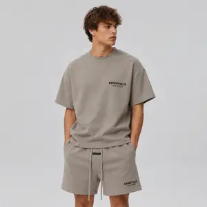 (One Set) (Over Size ) Fear of God Essentials Classic Short Sleeve Tee & Shorts Homestead Heather (SS25)| Oversized Fit | Size Down Recommended