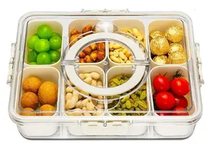 Divided Serving Tray with Lid and Handle,8 Compartments Snacks Box,Snack Fruit and Veggie Tray,Portable Platter for Candy Fruits Nuts Snack Party Entertaining Picnic (1 PCS)