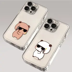 Cute bear BUBUBCute Couple Transparent Case for iPhone 11/12/13/14/15/16/17Pro Max - Printed Stylish Gift for His / Hers