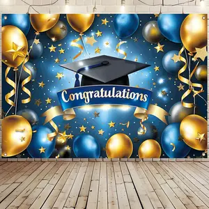 Graduation Party Backdrop, Star & Balloon Pattern Graduation Party Banner, Party Decoration Supplies for Home & Outdoor, Ornaments