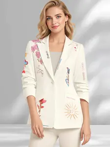 High-End Versatile Fashion Workwear Slim Fit Professional Floral Print Blazer Jacket, Stylish Career Wear, Perfect for Travel and Office, Womenswear