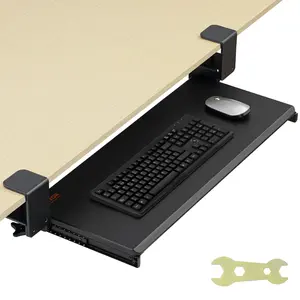 VEVOR Clamp on Keyboard Tray Under Desk, Desk Keyboard Tray Slide out with Sturdy No-drill C Clamp Mount, Large 26.8x 11 inch Slide-out Computer Drawer for Typing in Home, Office Work