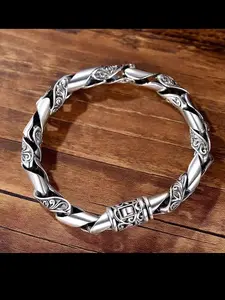 New Handmade Luxury Hollow Out Men's Bracelet, Lucky Pattern Vintage Hip Hop Punk Style, Unique Fashion Accessory for Men