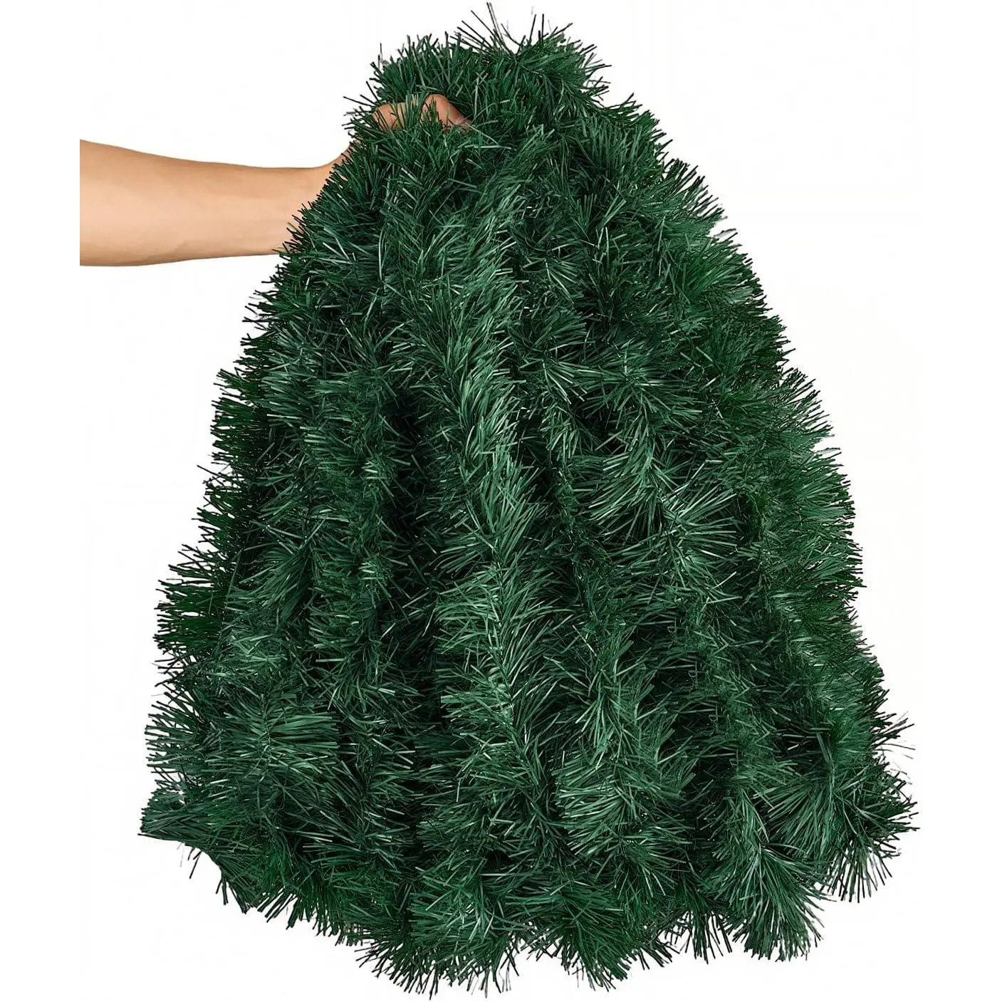 50FT Synthetic Christmas Tinsel Garland - Dark Green, Thick, Metallic Twist, Lightweight, Shiny, Flexible for Xmas Tree, DIY Crafts (Decoration for DIY Enthusiasts, Christmas Wrapping, Birthday Festive Home & Party Use)