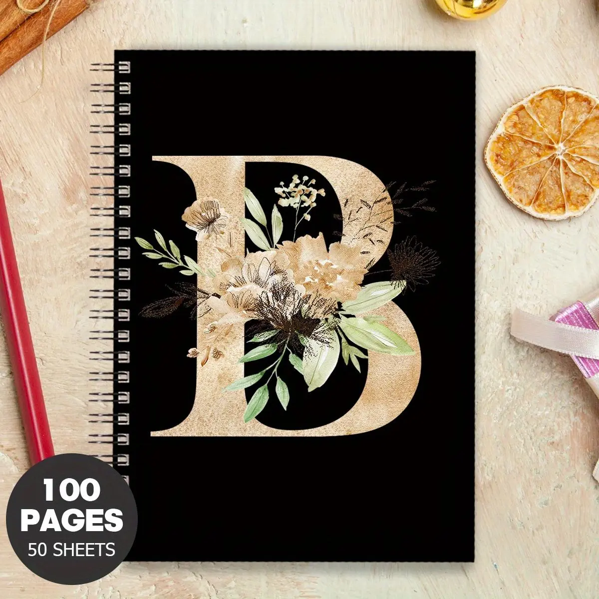 Aesthetic Spring Flowers Alphabet Spiral Travel Diary Notebook, 100 Pages Spiral Bound Notepad for Work, Perfect Planner Gift for Friends and Colleagues