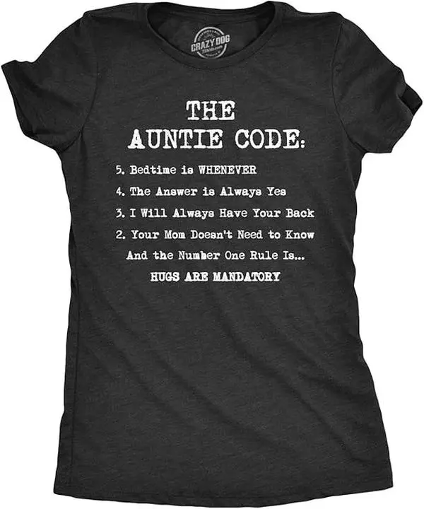 Crazy Dog T-Shirts Womens The Auntie Code T Shirt Funny Gift for Aunt Sarcastic Novelty Graphic Tee