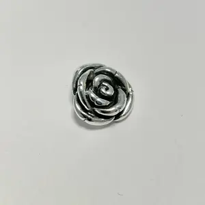 Sterling Silver 925 Tiny Rose Lightweight Hollow Pendant and Black Leather Suede Cord