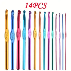 14-Piece Multicolor Aluminum Knitting Needles Kit, covering 2-10mm full sizes. Lightweight and smooth, ideal for DIY craft and various yarn weaving projects.