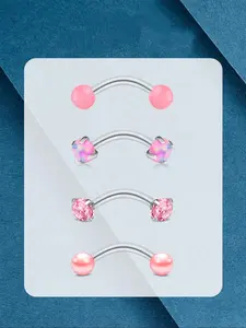 16g Eyebrow Rings Rook Earring Rook Piercing Jewelry Vertical Labret Lip Jewelry Pink Opal Stainless Steel Bridge Eyebrow Piercing Jewelry For Women Men  Curved Barbell Body Jewelry