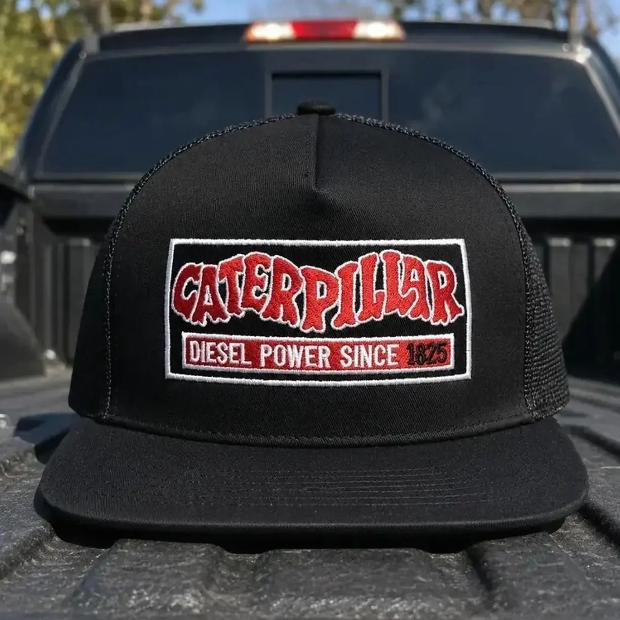 Classic Caterpillar Embroidered Trucker Hat | Diesel Power Since 1825 7 Panel Mesh Snapback | CAT Flat Bill Workwear Cap | Heavy Equipment Snapback Cap | Gift for Him