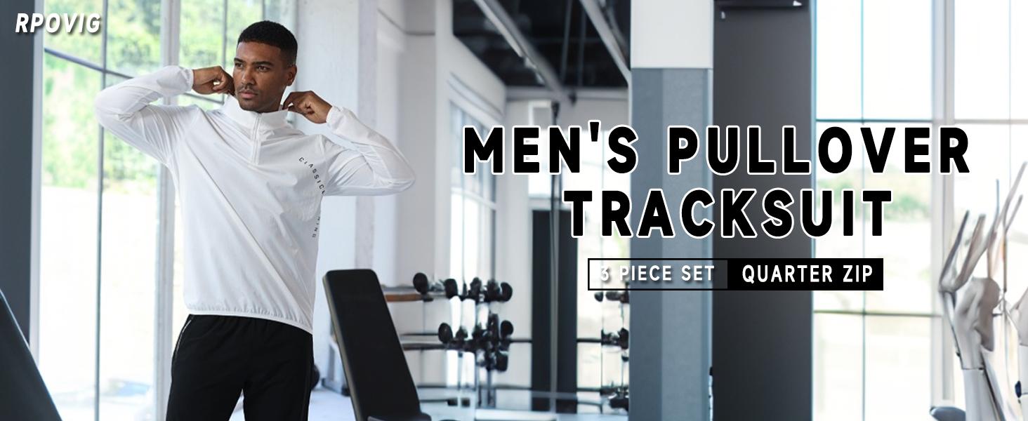 RPOVIG Men's Tracksuit Sweatsuits 3 Piece Quarter Zip Pullover Men Long-Sleeve T-Shirts Pants Athletic Hiking Camping Jogger Outfits