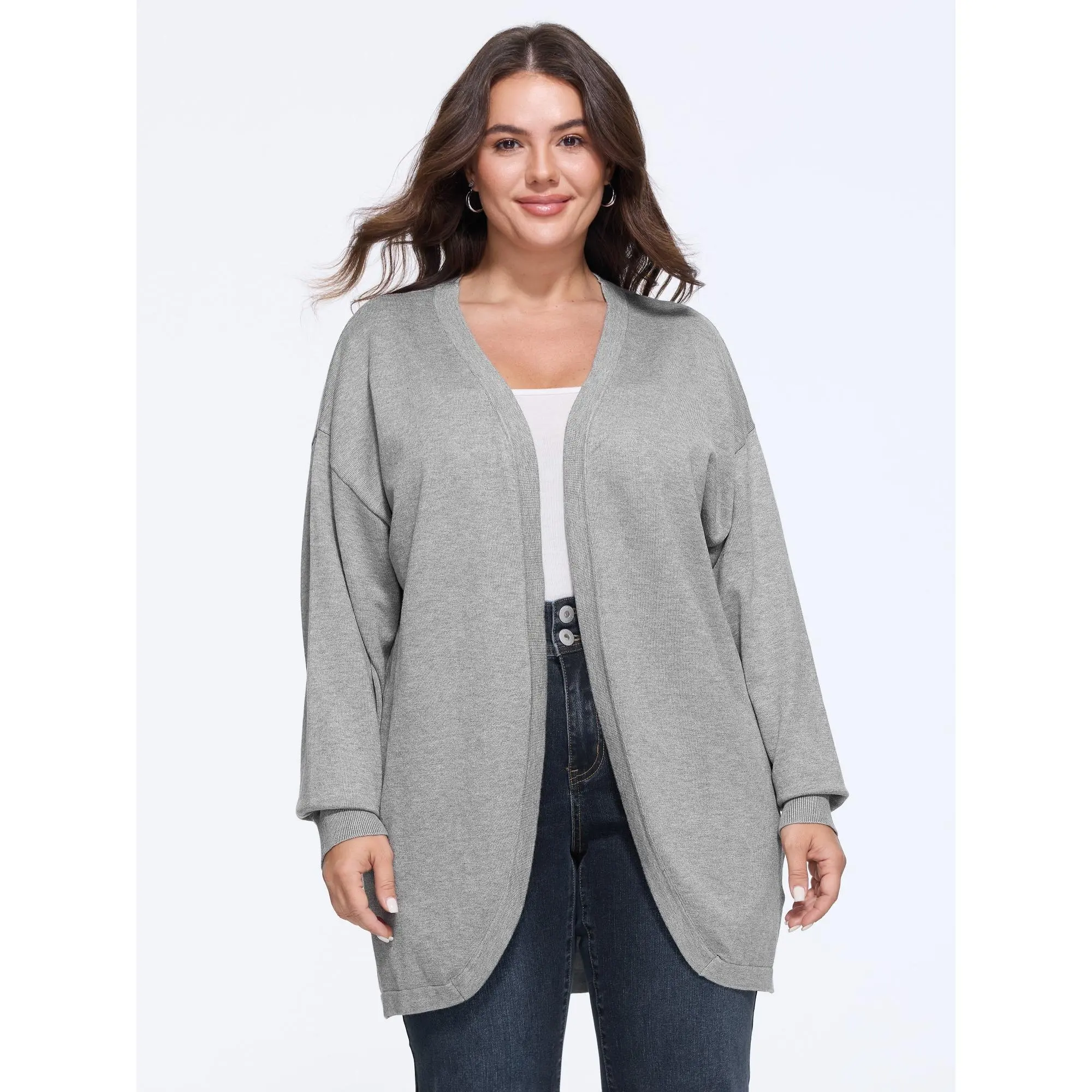 BLOOMCHIC Women's Plus Size Textured V-Neck Open Front Long Sleeve Knit Top [M-6X], Back To School, Fall Pick