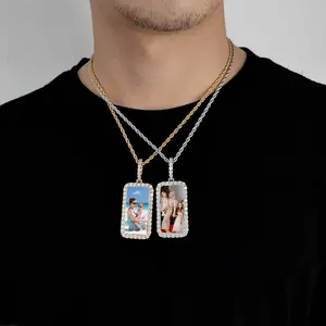 Personalized Wedding Gift Custom Rectangle Picture Pendant Trendy Jewelry with Rope Chain