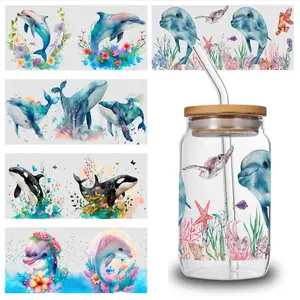 5 Sheets Marine Life      Transfer  for Glass Cups Plastic Self-Adhesive Labels Home Decor Ornaments Flower Decorative Art Retro Halloween UV DTF Stickers Bat Wraps resistant anti reflective window tint Outdoor Silk Morning Glory