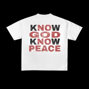 [100% Cotton] Know God, Know Peace, No God, No Peace Graphic T-Shirt – Faith-Based Inspirational Quote Tee, Religious Casual Wear Graphic  Tees  Women Crewneck Cotton T-Shirt For Men And WomenMenswear shirts men