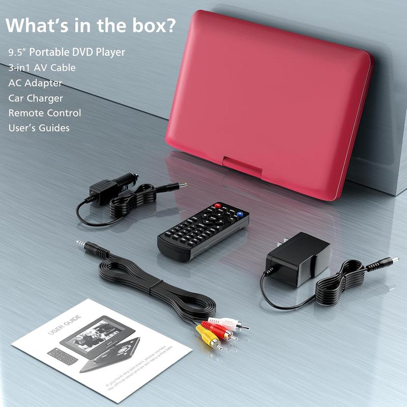 11.5" Portable DVD Player for Kids Car 9.5" Swivel HD Screen 4-6 Hours Battery Sync TV SD USB Disc Formats Dual Speakers Red Audio System rechargeable leather cd player Compact karaoke machine cd player portable boombox card  v  d  player