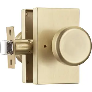 Gold Door Knob with Push Lock for Privacy, Satin Brass Bedroom & Bathroom Door Knob, Easy Install for Interior