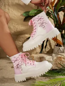 Women's PU Leather Boots, Heart Buckle Rivet Design, Casual Ankle Booties for Fall & Winter Fashion