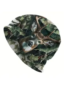 1pc Fashionable Men'S Novelty Deer Print Skull Cap  Knitted Beanie Hat