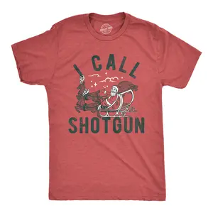 Mens I Call Shotgun T Shirt Funny Xmas Santa Claus Sleigh Ride Joke Tee for Guys Mens Funny T Shirts Cool Vintage Fashion T-Shirt Gift Classic Menswear Christmas Apparel for Men Funny Sarcastic Short Sleeve Red -