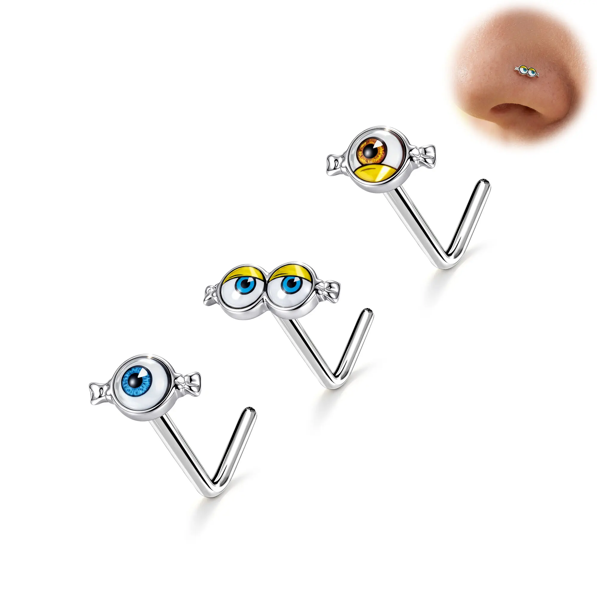 MINIONS × OUFER Eye Series 20G 3PCS Nose Stud Set 316L Stainless Steel