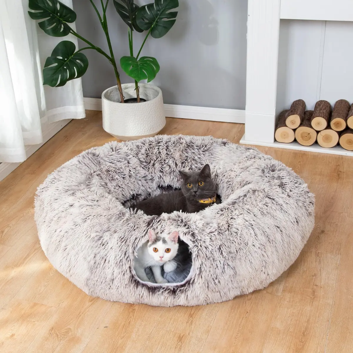 Foldable Dual-Purpose Donut Pet Bed with Tunnel - Full Moon-Shaped Cushion, Thick Plush Nest, Winter Warm Kennel for Cats, Play & Rest Use, Easy Portability Pet Furniture Supplies