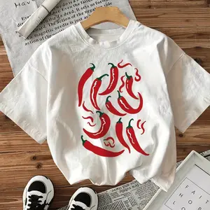 Women's Casual Short Sleeve Crew Neck T-Shirt, Flat Wind Chili Pepper Printed Shirt, Women's Retro Graphic Tee, Women Clothing, Everyday Wear, Unisex T-Shirt, Gift for Women Womenswear Streetwear