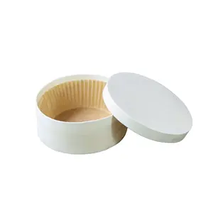 212 MAIN Disposable 4.7x2 in Round Wooden Box with Greaseproof Paper - 60 Pieces, Sustainable, Compostable, Oven Baking Food Packaging