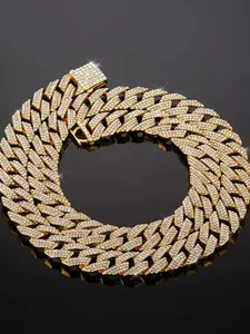 Men's Full Diamond Rhombus Cuban Chain Necklace, Three Row Drill Hip Hop Rock Accessory, Street Style Pendant Jewelry
