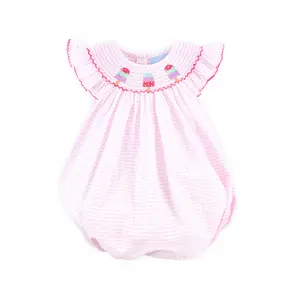 Popsicle Smocked Light Pink Stripe Seersucker Bubble - Summer Outfit for Baby & Toddler Girls