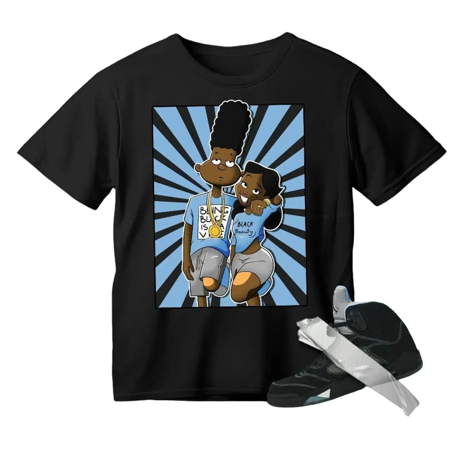 AJ5 Black University Blue White Matching Shirt, DIFFIRENT LOVE Graphic Tee, 90s HipHop Streetwear, Gift For Women and Men, Best Gift