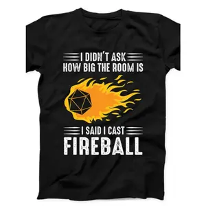 Men's Fireball Dragon D&D 20-Sided Die Graphic T-Shirt - Retro Gaming Humor Tee with "I Cast Fireball" Quote - 100% Cotton Black Casual Shirt for Halloween, Christmas Gifts & Tabletop RPG Fans, Dragon T Shirt