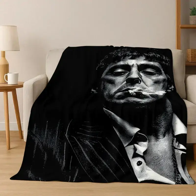 Classic Scarface Tony Montana Inspired Flannel Blanket Film Poster Art Print Soft Cozy Warm Lightweight Throw Blanket For Bed Sofa Couch Bedroom Movie Night Room Accent All Seasons