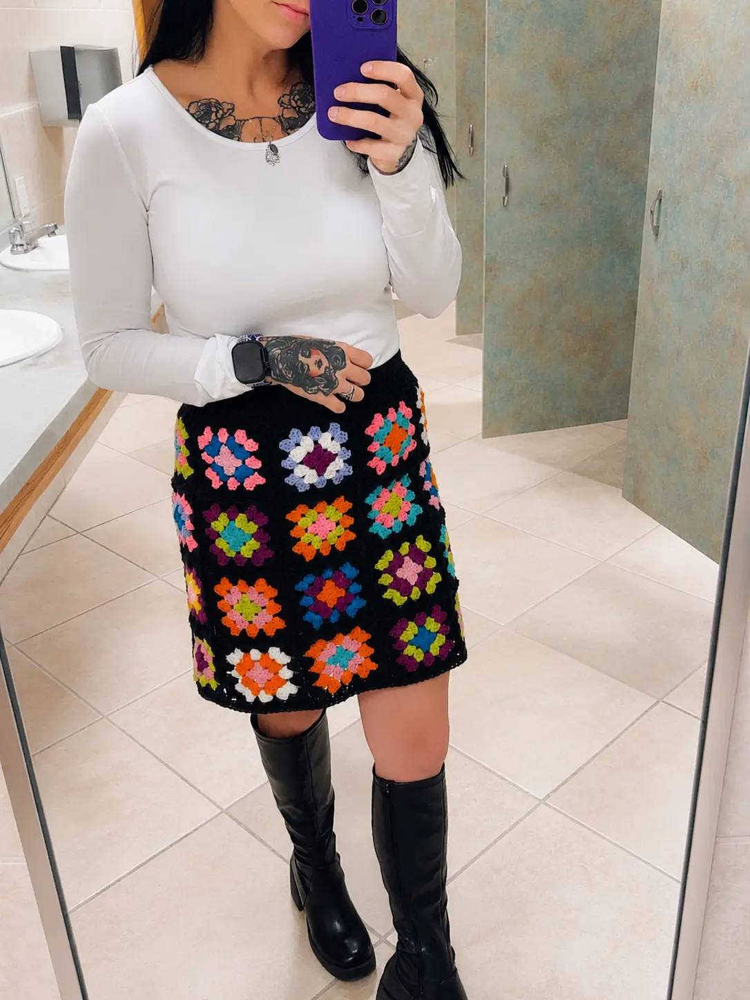 Women's Vintage Electric Rodeo Granny Square Skirt, Womenswear Casual Bottoms