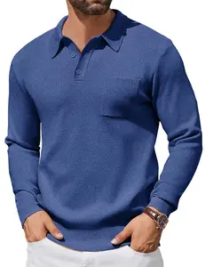 COOFANDY Mens Long Sleeve Polo Sweater Knit Polo Casual Heavyweight Thermal Pullover Sweater with Pocket