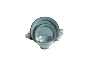 Gibson Elite 116888.12 Terranea 12 Piece Dinnerware Set, Teal