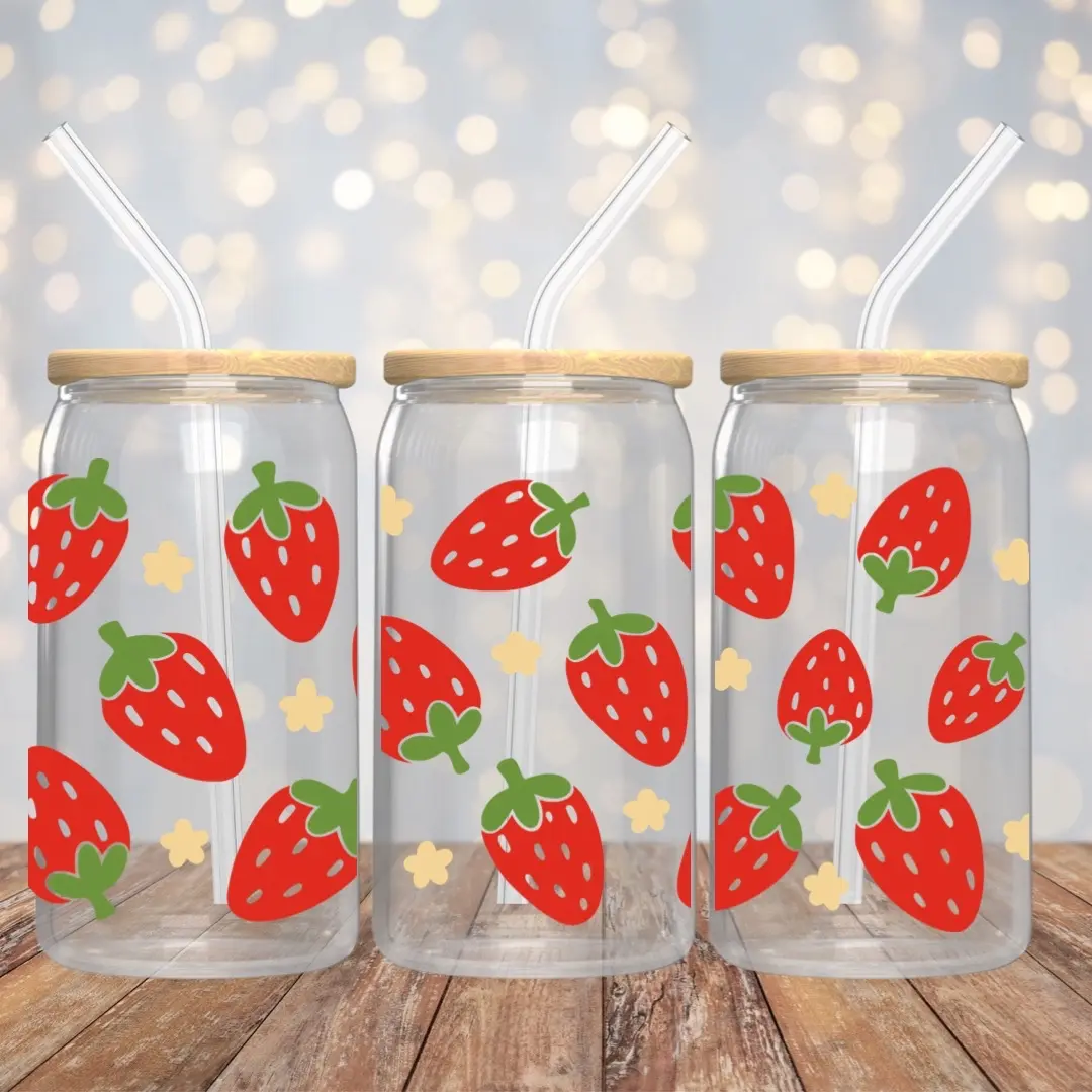 16oz Glass Can Cup - Strawberries or Cherries