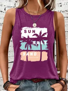 Women's Fashion Hawaiian Print Sleeveless Tank Top, Casual Summer Vest, Lightweight Fabric, Perfect for Leisure Wear, Vacation Clothing